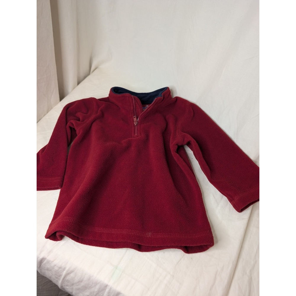 Jumping Beans Fleece 18 Month Red Quarter Zip Sweater Red Navy Collar‎